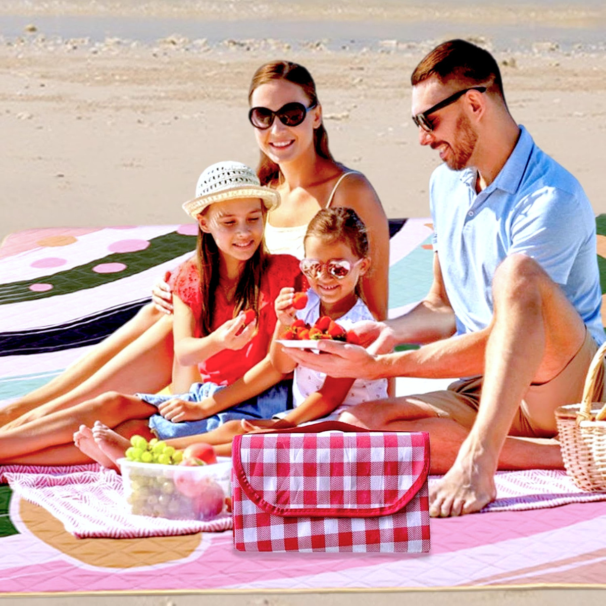 MATA PIKNIKOWA NA PLAŻĘ KOC BIWAKOWY WODOODPORNA PRZENOŚNA DUŻA 2x2m KRATA