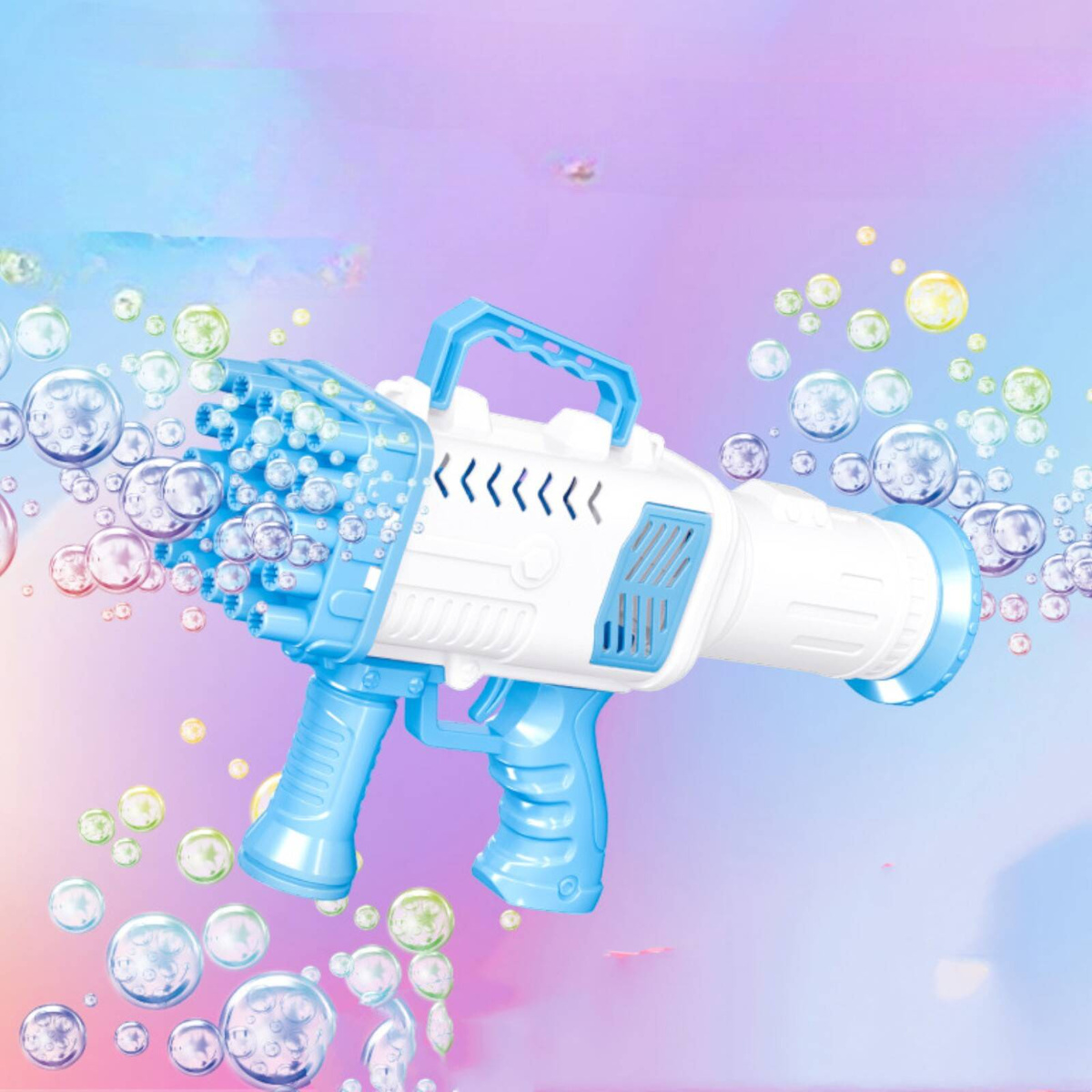 PISTOLET NA BAŃKI MYDLANE MASZYNKA WYRZUTNIA BANIEK MYDLANYCH BAZOOKA PŁYN