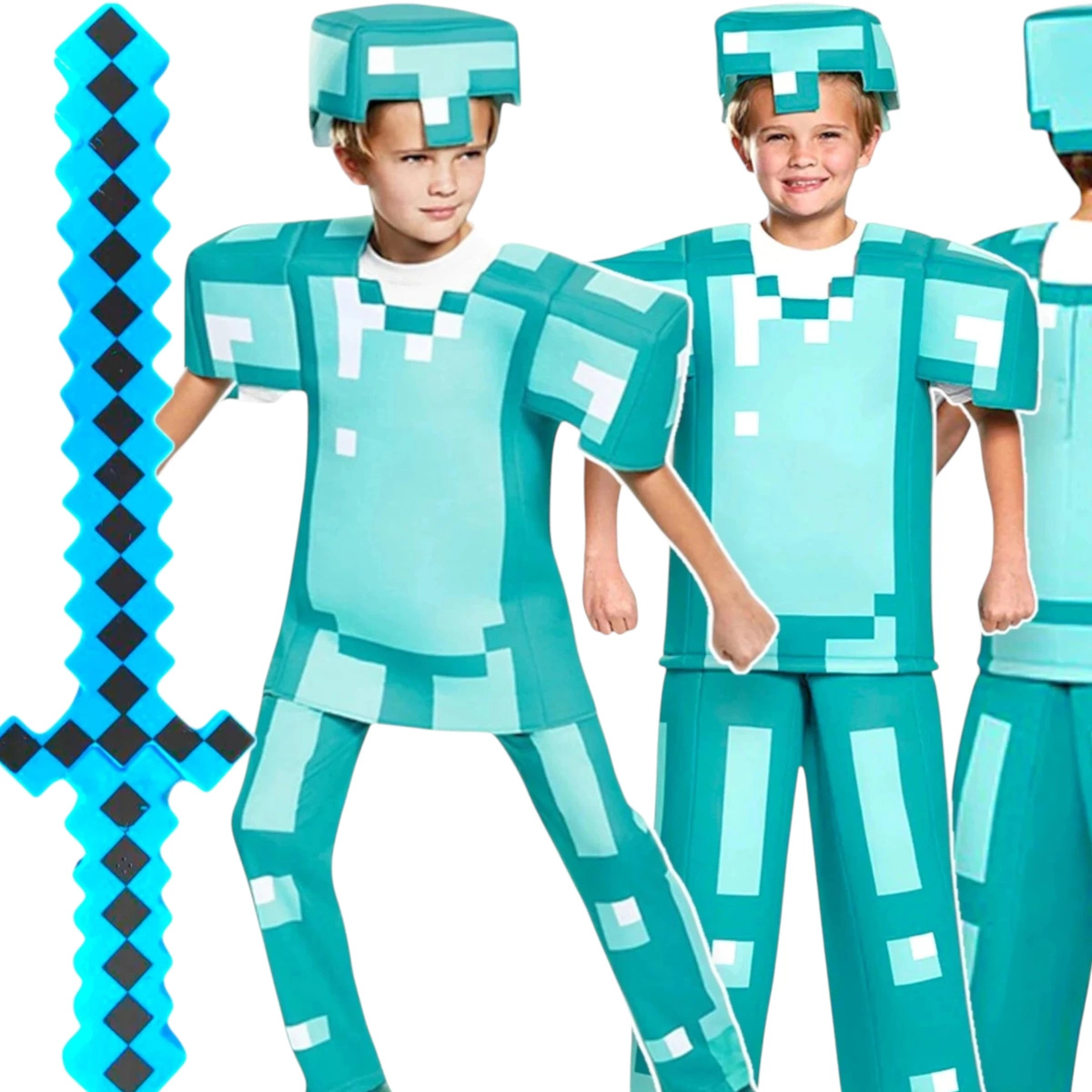 MINECRAFT Strój dla chłopca DIAMENTOWY STEVE / kostium na bal rozmiar S 110-120 cm + miecz