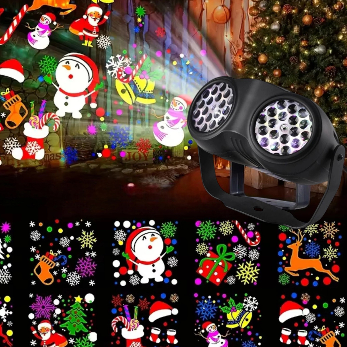 PODWOJNY PROJEKTOR LASEROWY RZUTNIK NA DOM LED WYŚWIETLA ŚWIĄTECZNE OBRAZY