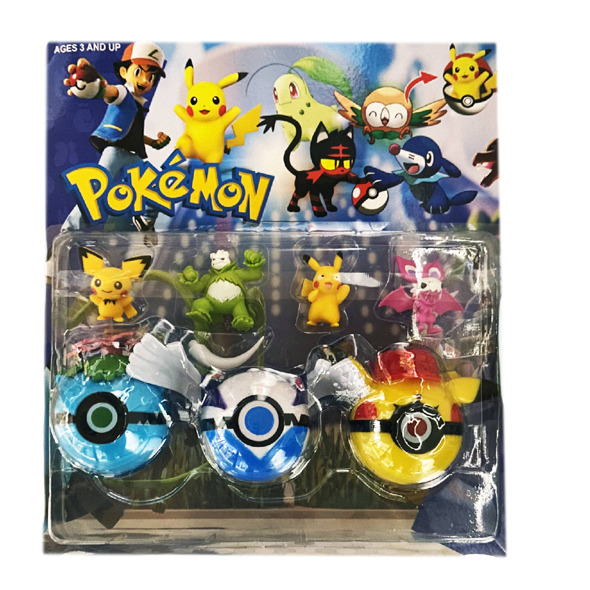 POKEMON ZESTAW 7w1 4 FIGURKI Z BAJKI PIKACHU FIGURKA POKEBALL KULA 3 SZT