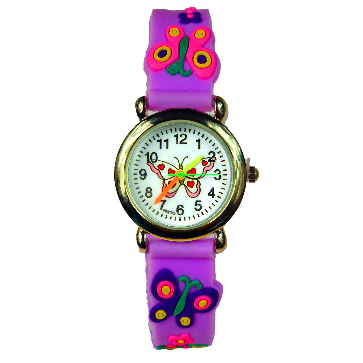KLASYCZNY ZEGAREK DZIECIĘCY MOTYLI FIOLETOWY EDUKACYJNY NA PREZENT