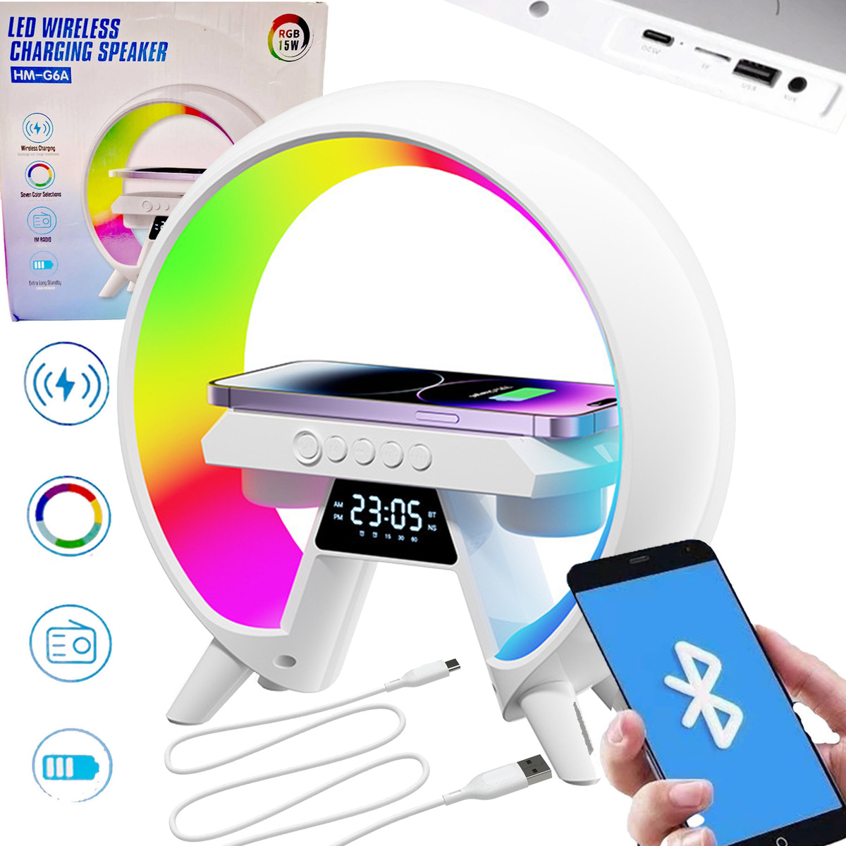 4W1 LAMPKA LED ŁADOWARKA BEZPRZEWODOWA IQ GŁOŚNIK BLUETOOTH BUDZIK RADIO FM