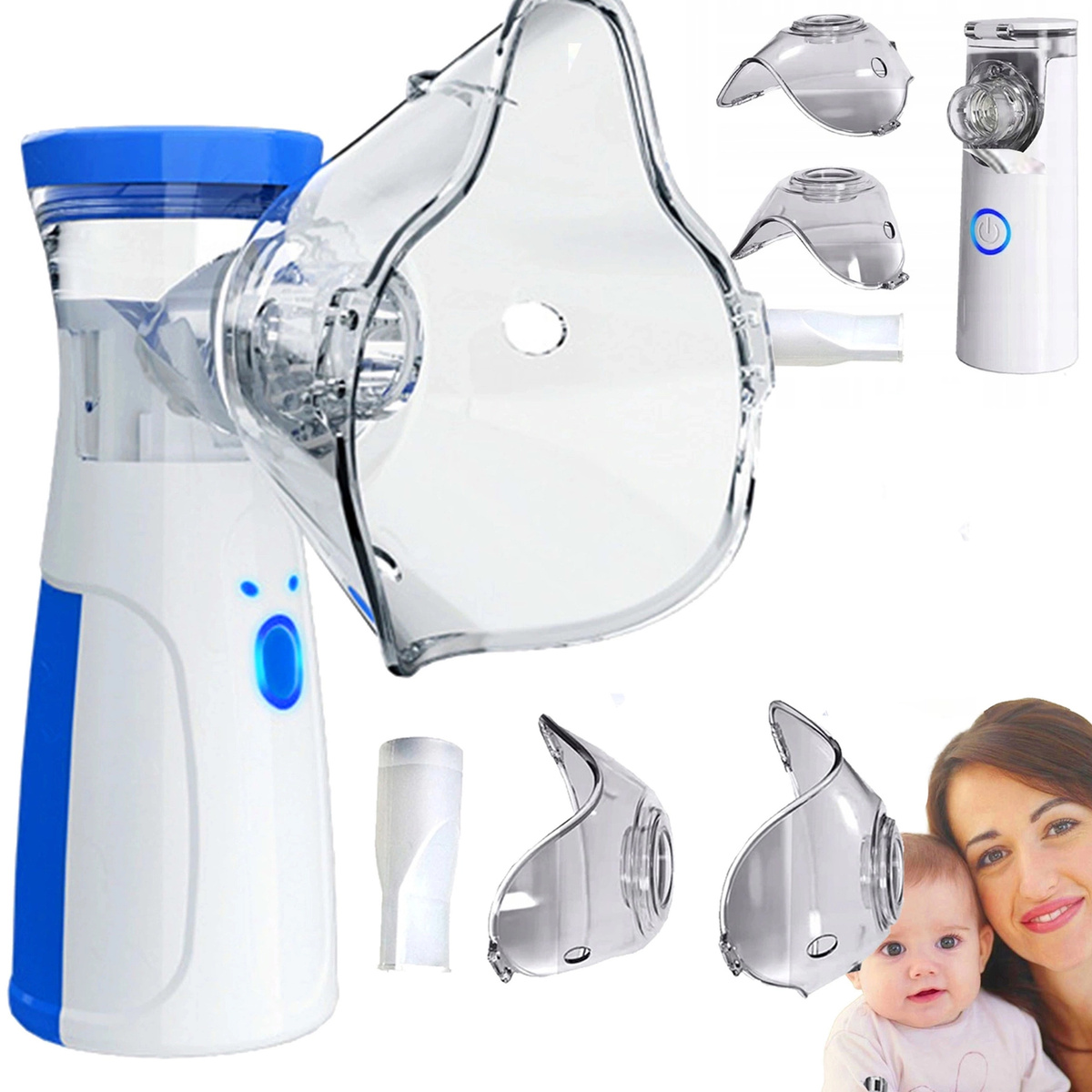 INHALATOR NEBULIZATOR 2 MASKI DLA DZIECI I DOROSŁYCH PRZENOŚNY CICHY USB