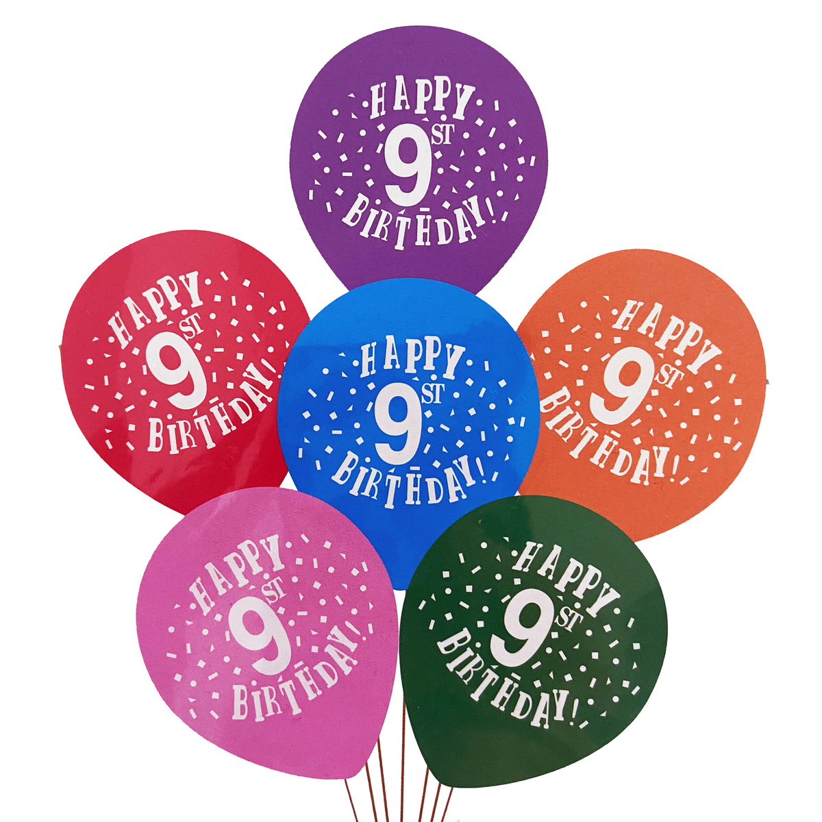 ZESTAW KOLOROWE BALONY URODZINOWE 9 URODZINY 6szt.