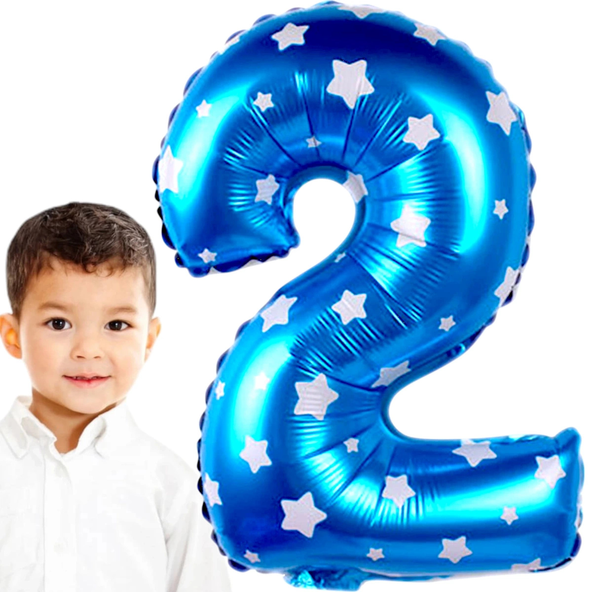 BALON FOLIOWY CYFRA 2 NIEBIESKI W GWIAZDKI NA URODZINY DLA DZIECI 100cm