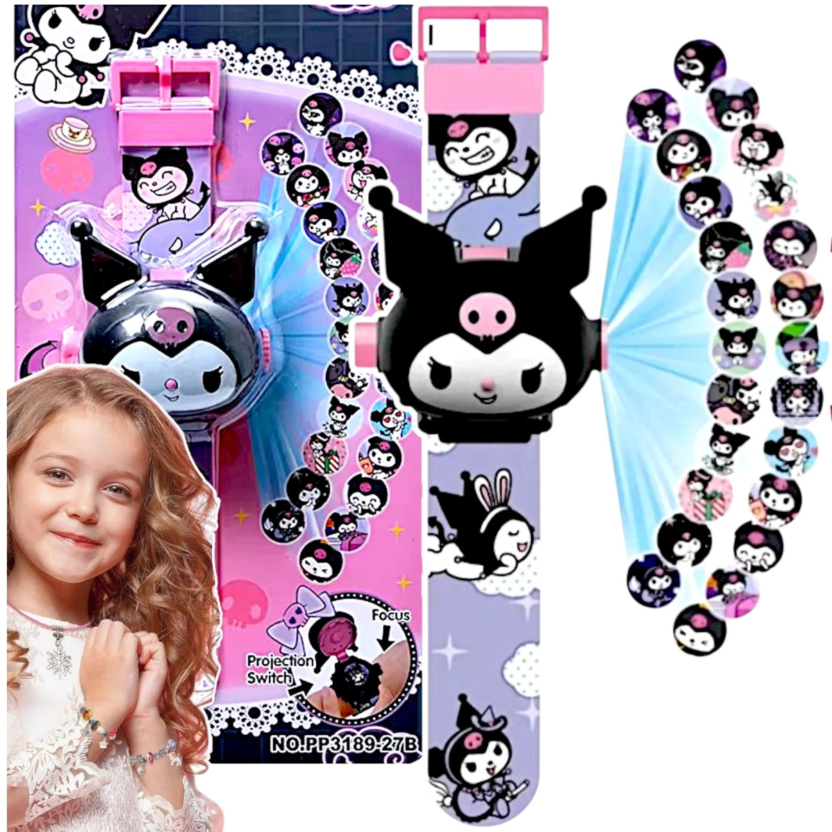 KUROMI ZEGAREK Z PROJEKTORM 3D WYŚWIETLA OBRAZKI IKONY PROJEKTOR