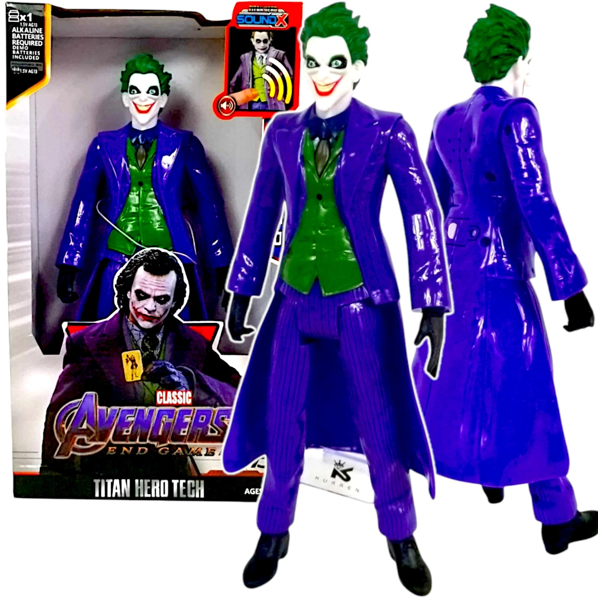 JOKER DUŻA FIGURKA INTERAKTYWNA AVENGERS RUCHOMA ŚWIECI DŹWIĘK GOTHAM 30CM