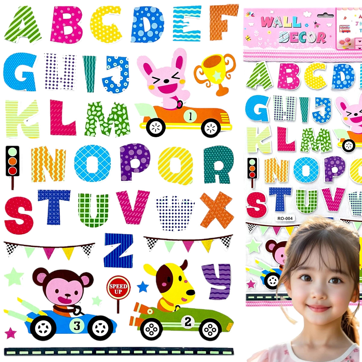 NAKLEJKI 3D NA ŚCIANĘ DLA DZIECI ALFABET ZWIERZĘTA OZDOBA POKOJU NA ŚCIANĘ