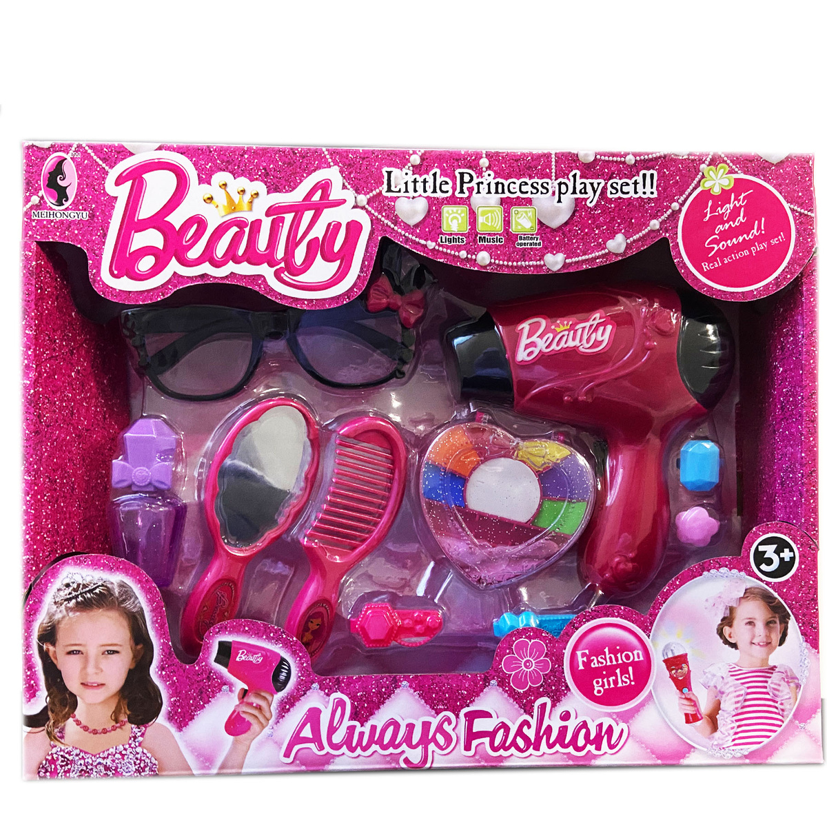 ZESTAW PIĘKNOŚCI DLA DZIEWCZYNKI SUSZARKA 10 AKCESORIÓW DO WŁOSÓW OKULARY