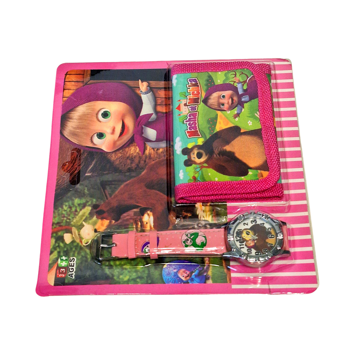 SUPER ZESTAW DLA DZIECI ZEGAREK + PORTFELIK Z MOTYWEM MASZA I NIEDŹWIEDŹ