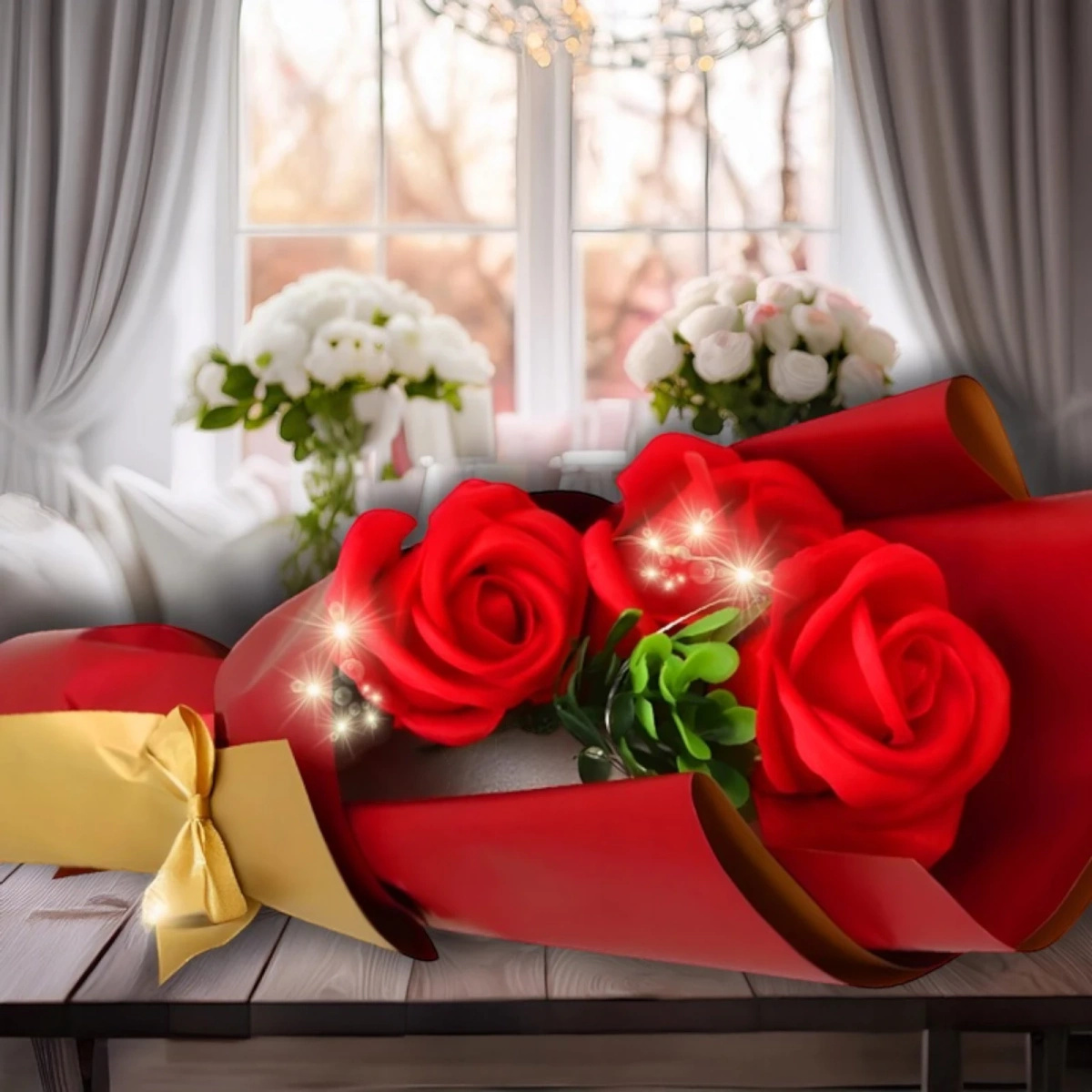 WIECZNA RÓŻA W PUDEŁKU ŚWIĘCĄCA FLOWER BUKIET RÓŻ NA PREZENT NA DZIEŃ MATKI