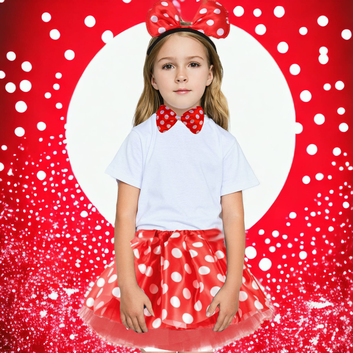 STRÓJ DLA DZIEWCZYNKI MYSZKA MINNIE KOSTIUM OPASKA MUCHA SPÓDNICZKA 3w1