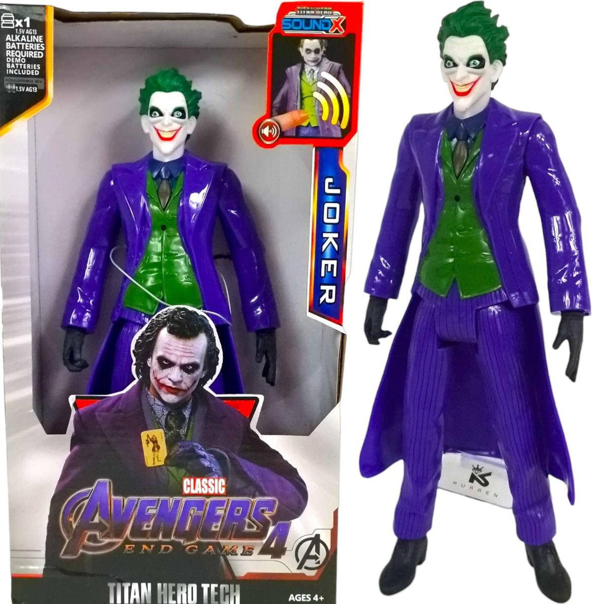 JOKER DUŻA FIGURKA INTERAKTYWNA AVENGERS RUCHOMA ŚWIECI DŹWIĘK GOTHAM 30CM