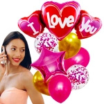 ZESTAW BALONÓW BALONY SERCE I LOVE YOU URODZINY 8 SZTUK POMPOWANE HELEM