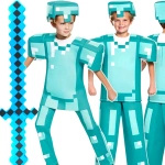 MINECRAFT Strój dla chłopca DIAMENTOWY STEVE / kostium na bal rozmiar S 110-120 cm + miecz