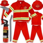 STRÓJ STRAŻAKA PRZEBRANIE STRAŻAK KOSTIUM NA BAL L 122-134 cm 6w1 AKCESORIA