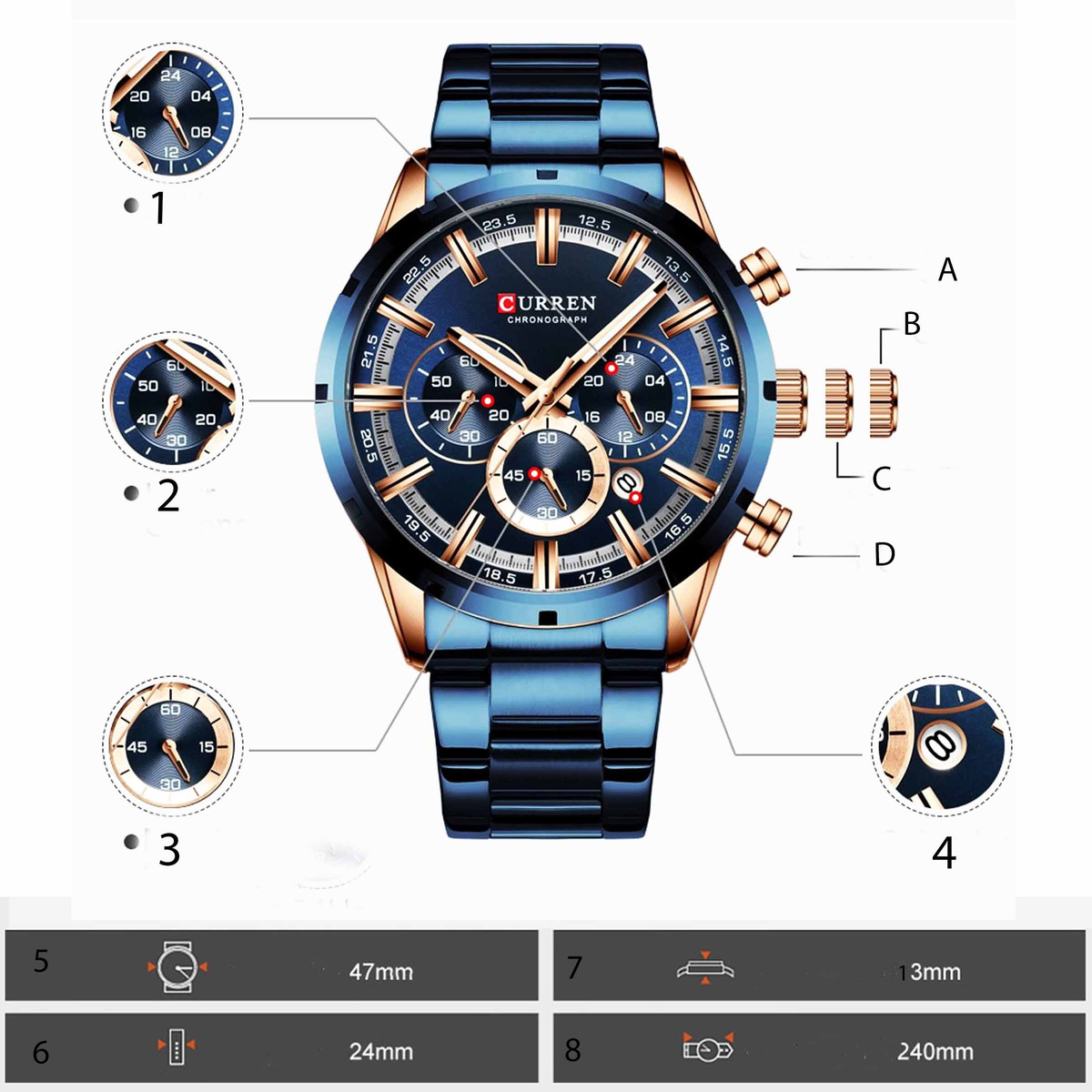 ELEGANCKI ZEGAREK MĘSKI MODNY CURREN DATOWNIK CHRONOGRAF JAPOŃSKI MECHANIZM