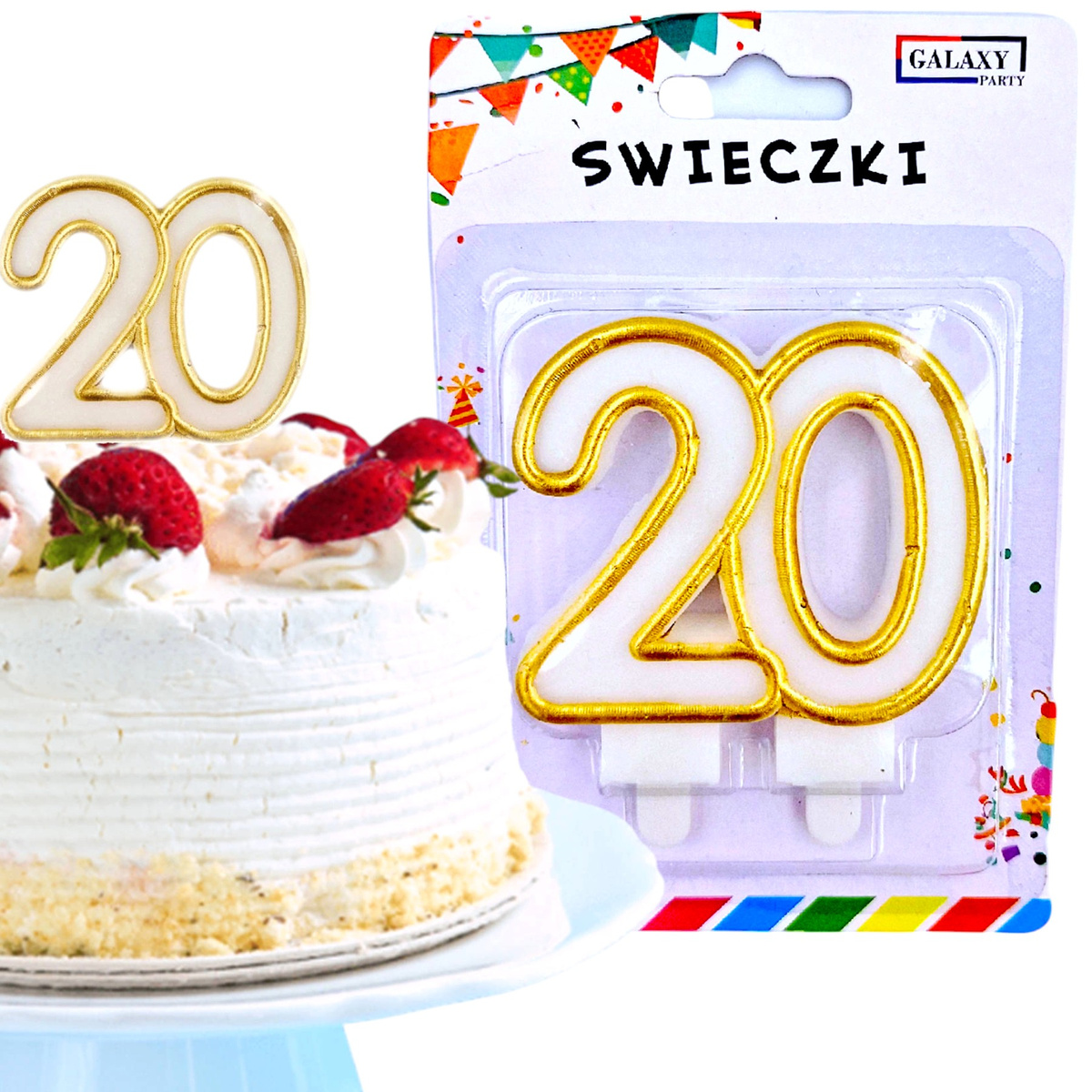 ŚWIECZKA URODZINOWA NA TORT CYFRA 20 ZŁOTA 