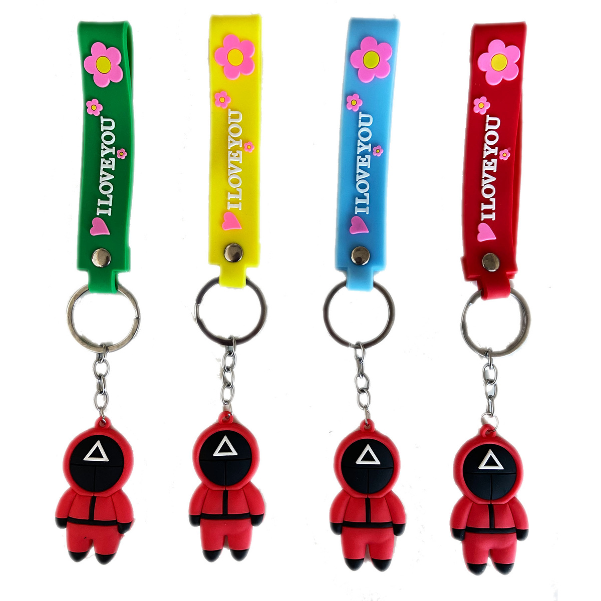 BRELOCZEK DO KLUCZY Z FILMU SQUID GAME STRAŻNIK TRÓJKĄT WISIOREK GUMOWY 