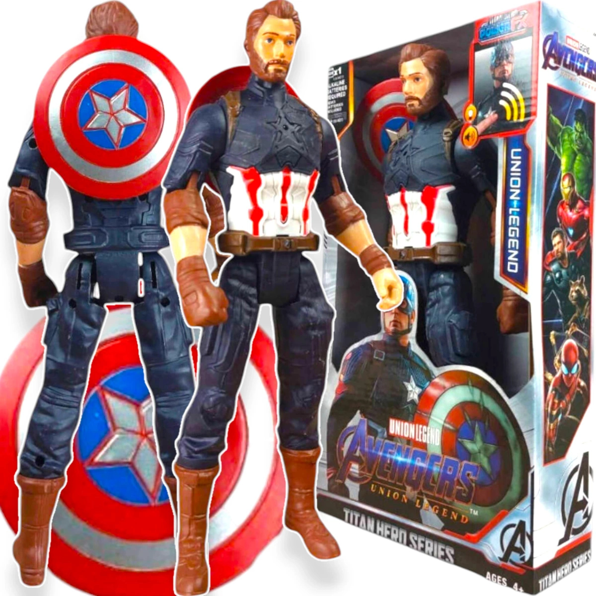 KAPITAN AMERYKA FIGURKA DUŻA RUCHOMA + TARCZA AVENGERS ŚWIECI DŹWIĘK 30CM