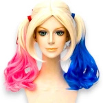 PERUKA WŁOSY HARLEY QUINN PRZEBRANIE DLA DZIEWCZYNKI KUCYKI BLOND DO STROJU