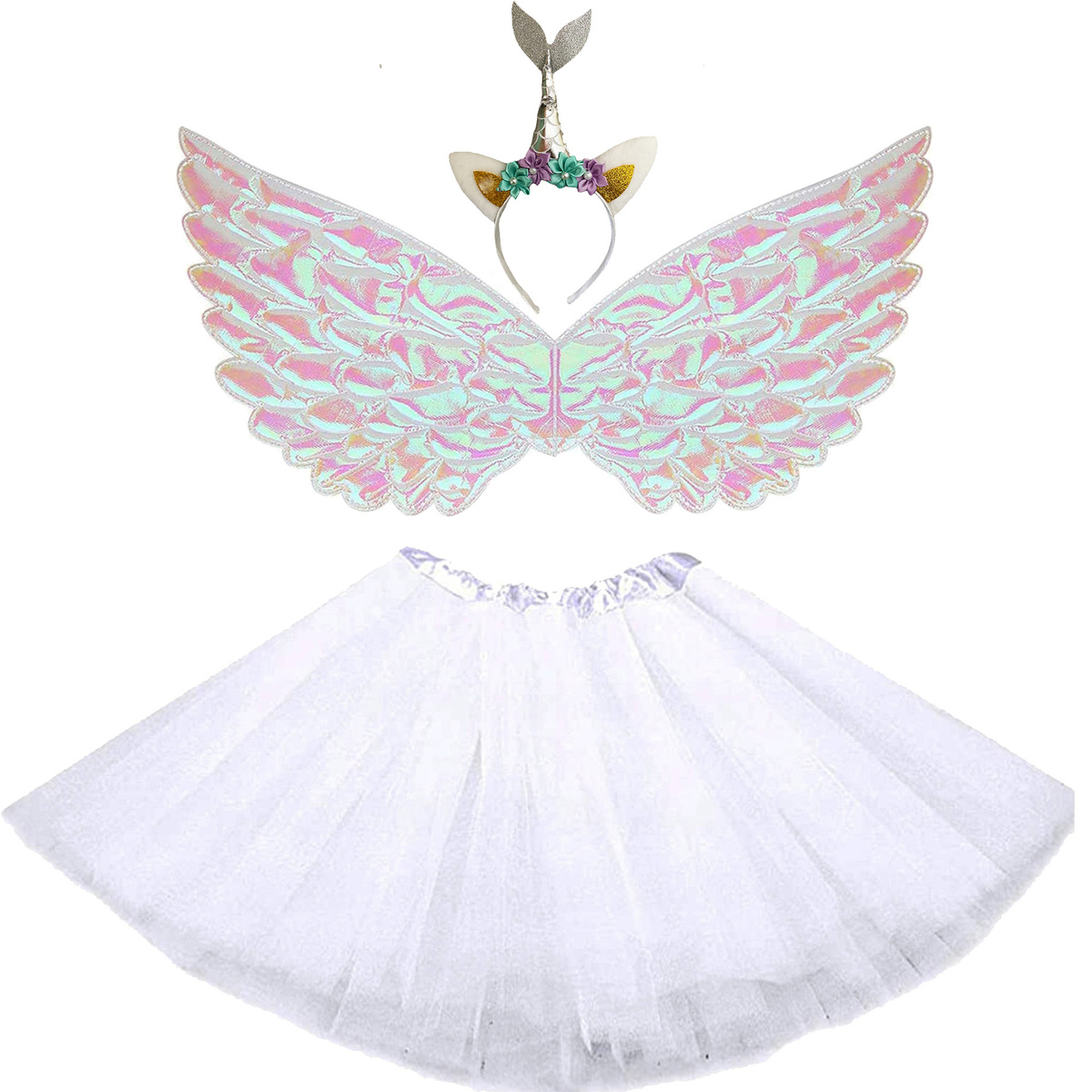 STRÓJ JEDNOROŻEC PRZEBRANIE DLA DZIEWCZYNKI SKRZYDŁA OPASKA SPÓDNICA PEGAZ