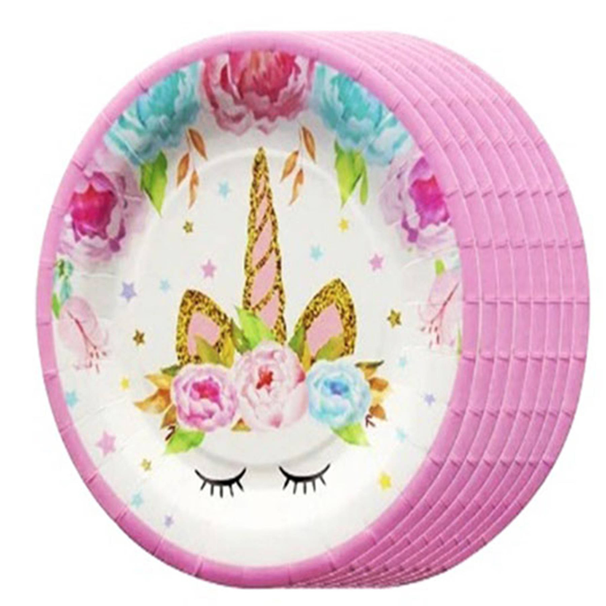 TALERZYKI NA URODZINY 18cm JEDNOROŻCE UNICORN PAPIEROWE 6szt EKO