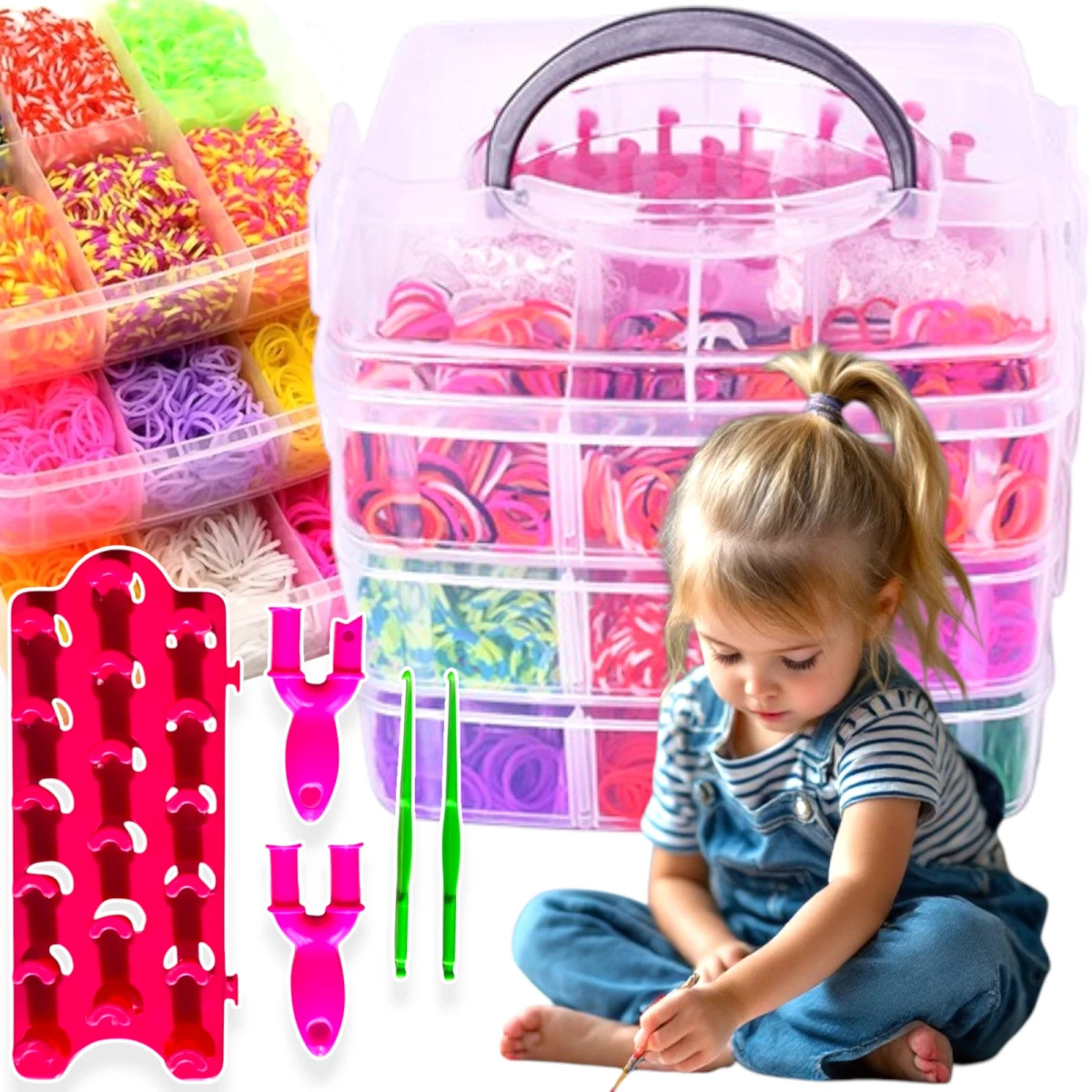 ZESTAW DO TWORZENIA BRANSOLETEK GUMKI W KUFERKU DUŻY ZESTAW XXL 3000szt