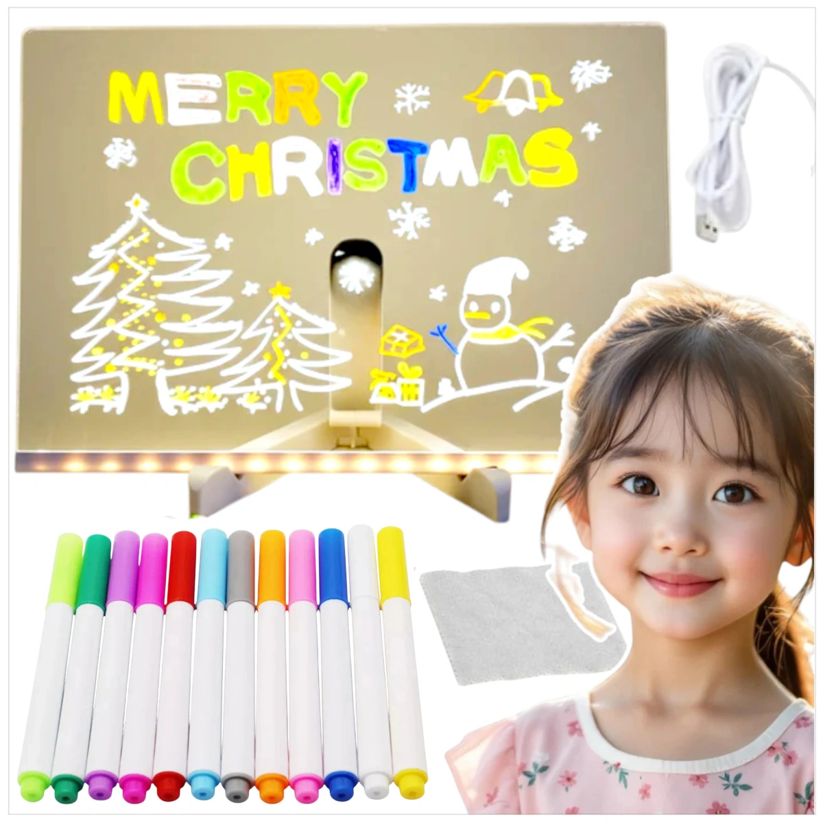 PODŚWIETLANA TABLICA DO RYSOWANIA - ŚWIECĄCA LED + MARKERY