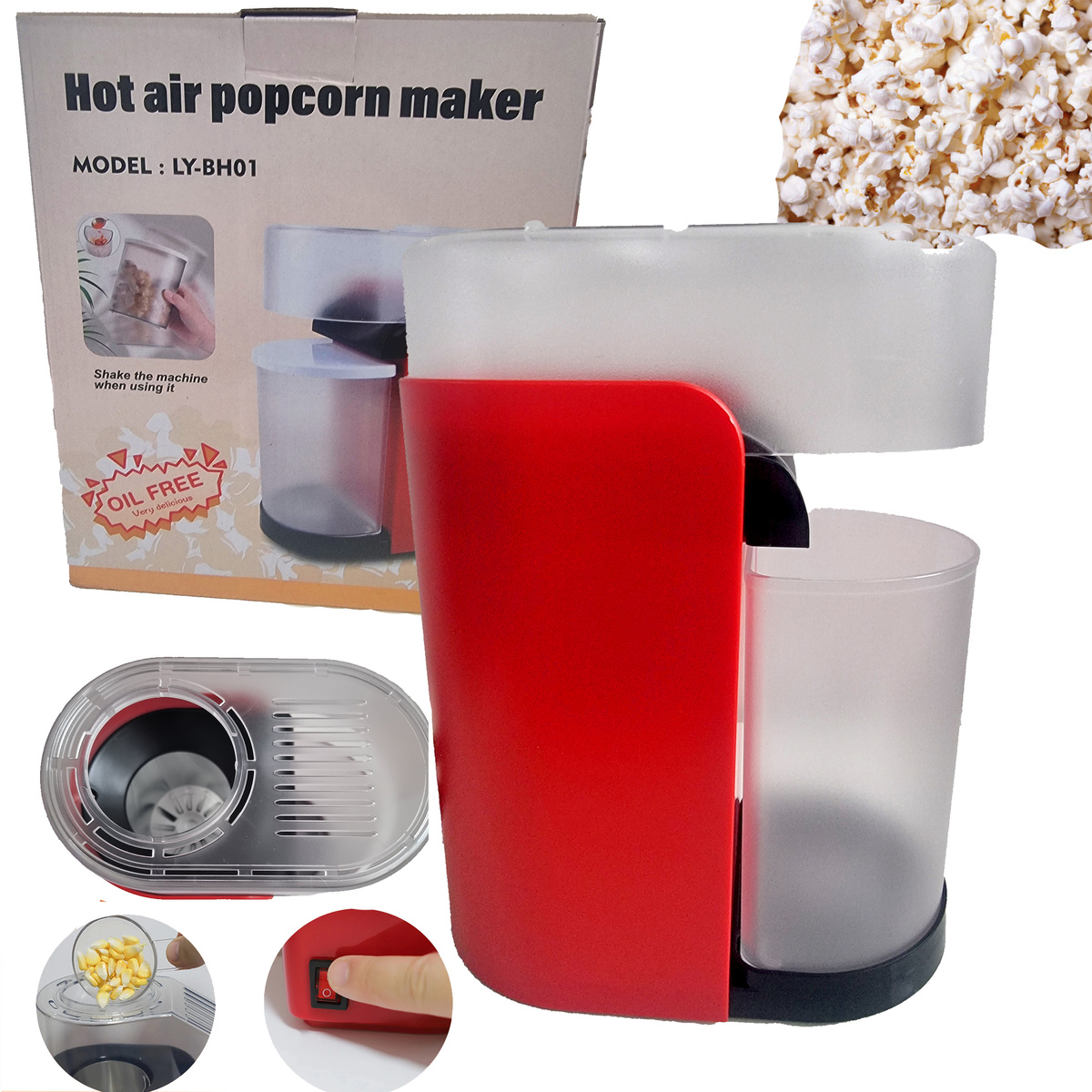 MASZYNA DO POPCORNU BEZTŁUSZCZOWA 1200W DO DOMU AUTOMAT URZĄDZENIE 230V