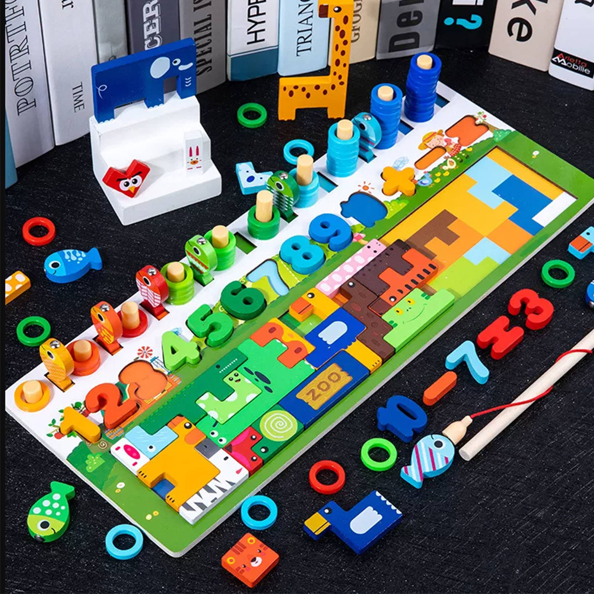 TRENING MÓZGU DREWNIANA UKŁADANKA SORTER PUZZLE GRA EDUKACYJNA MONTESSORI