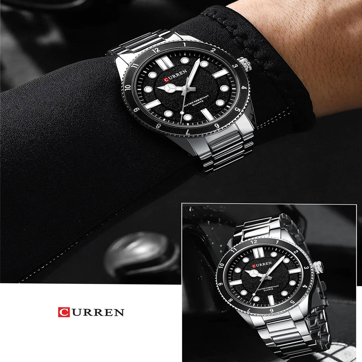 NOWOCZESNY ELEGANCKI ZEGAREK MĘSKI CURREN STAL NIERDZEWNA STYL DIVER KOLORY