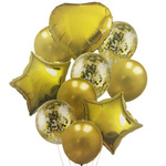 ZESTAW ZŁOTYCH BALONÓW SERCA GWIAZDKI KONFETTI 10szt. BALONY ZŁOTE