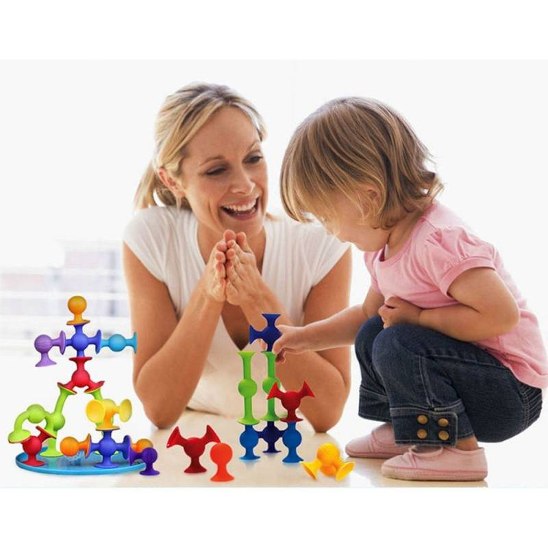 KLOCKI SILIKONOWE PRZYSSAWKI KONSTRUKCYJNE 29 SZT KOLOROWE ELASTYCZNE HAPPY