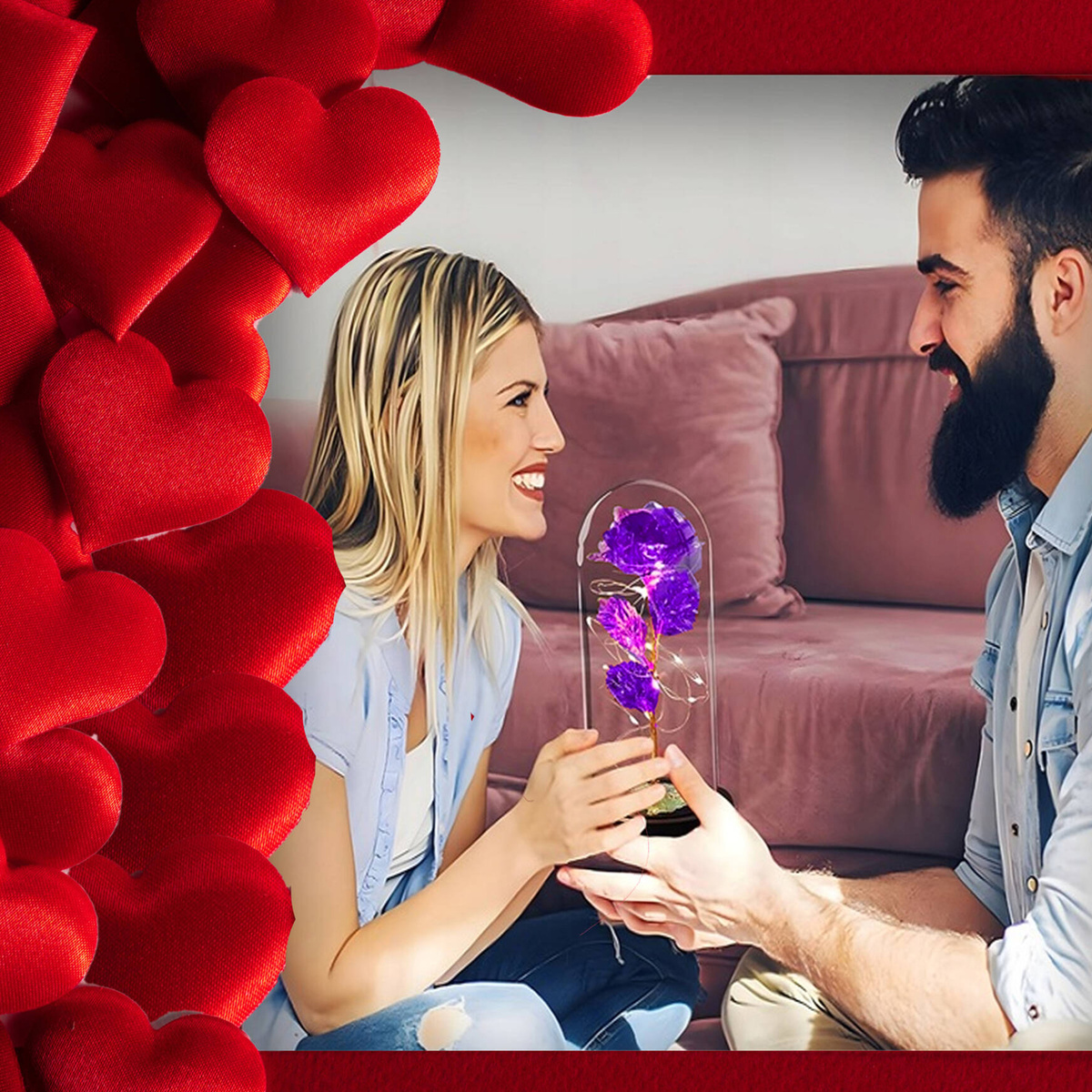 WIECZNA RÓŻA W SZKLE ŚWIECĄCA ŚWIECI LED FLOWERBOX BUKIET KWIATY NA PREZENT