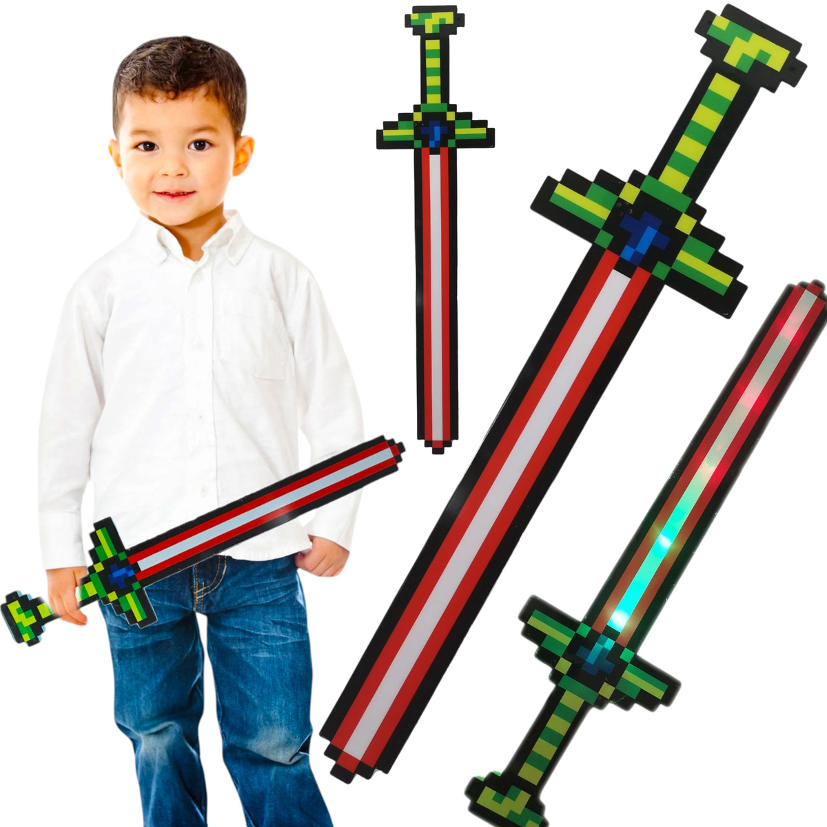 MINECRAFT MIECZ ŚWIETLNY Z GRY DŁUGI DŹWIĘK ŚWIECI GRAFIKA KOLOROWY LED