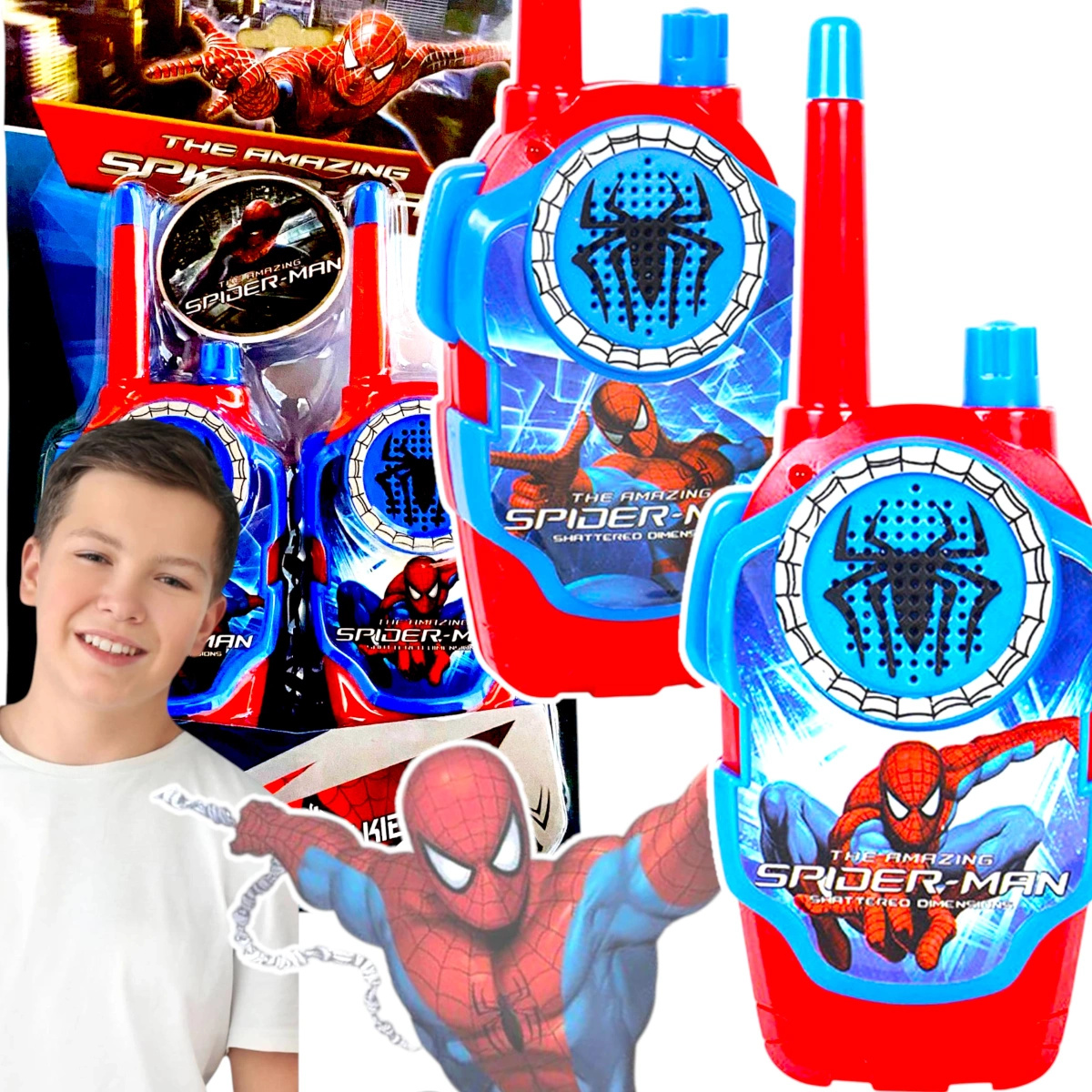 SPIDERMAN WALKIE TALKIE SPIDER MAN ŁOKI TOKI DWIE KRÓTKOFALÓWKI SŁUCHAWKI