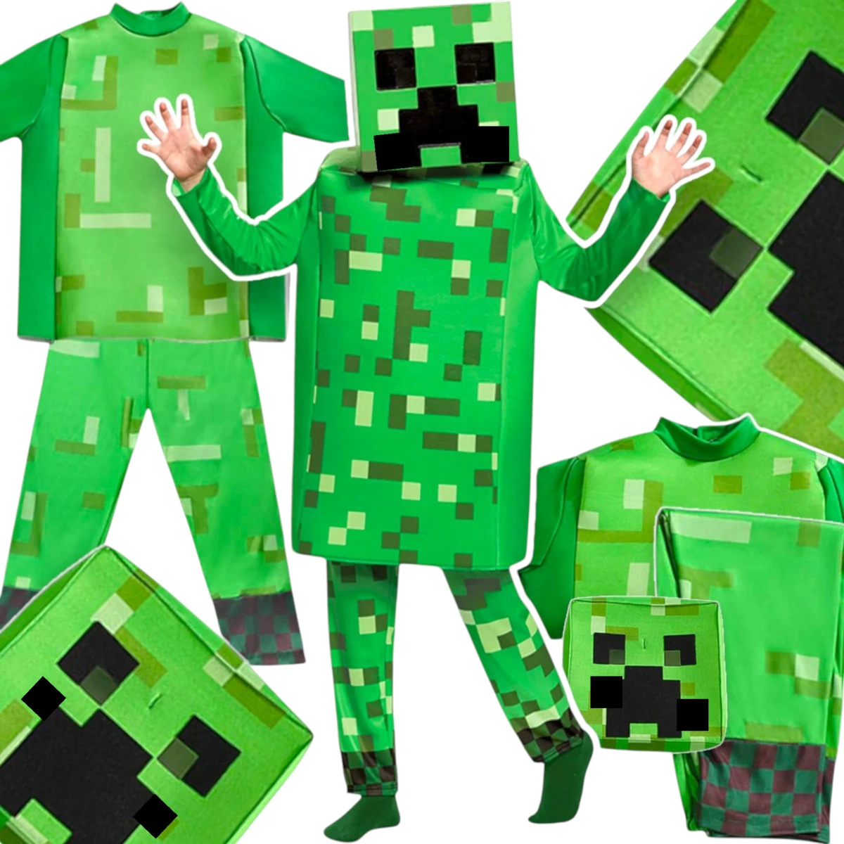 STRÓJ MINECRAFT PRZEBRANIE DLA CHŁOPCA CREEPER KOMPLET MASKA KOSTIUM NA BAL