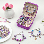 Zestaw do Robienia Bransoletek Koraliki Biżuterii Prezent Zawieszki Kuferek - FIOLETOWY