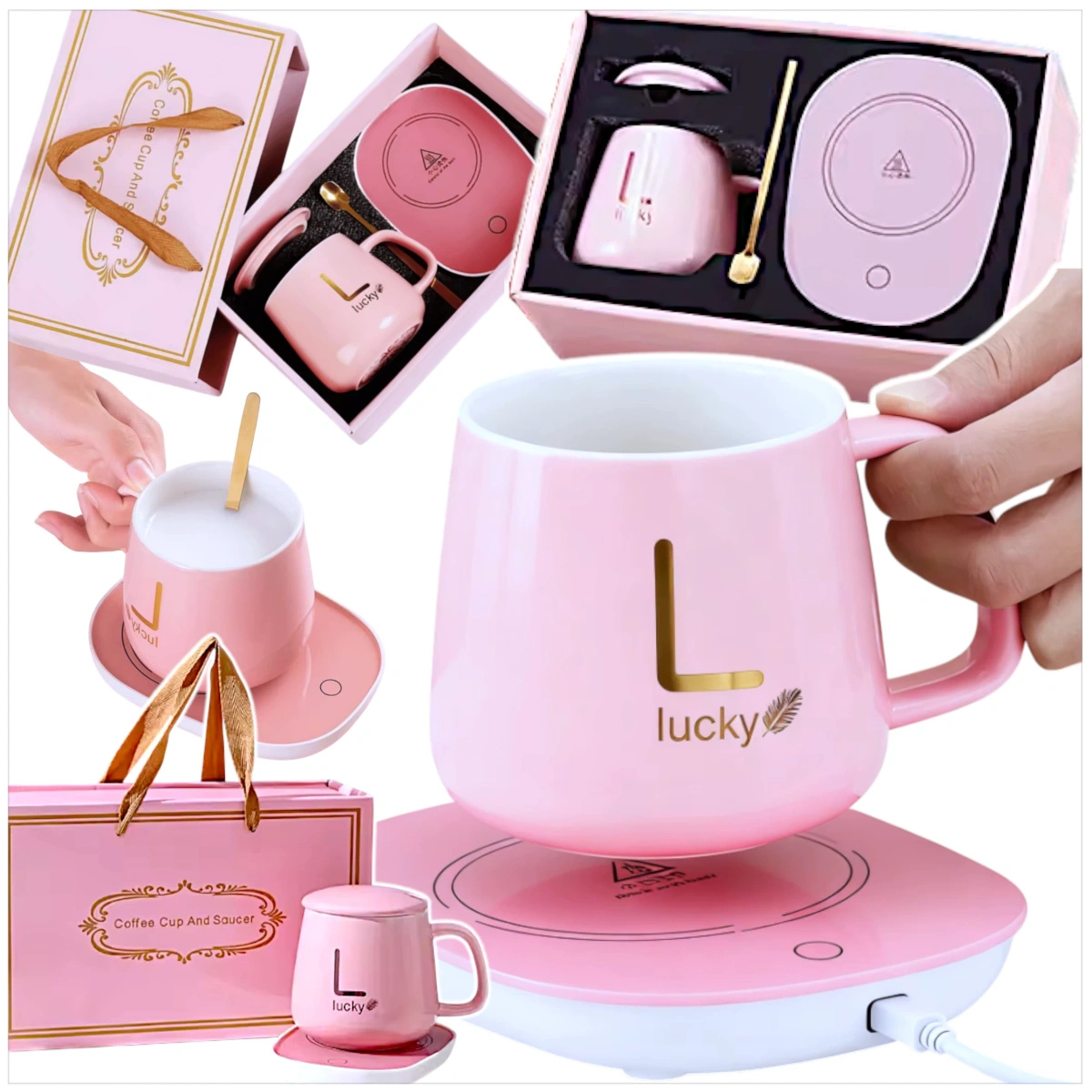 PODGRZEWACZ DO KUBKA KAWY HERBATY ZESTAW 5w1 Kubek z Podgrzewaczem