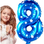 BALON FOLIOWY CYFRA 8 NIEBIESKI W GWIAZDKI NA URODZINY DLA DZIECI 80cm