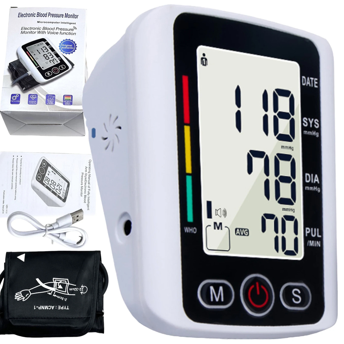 CIŚNIENIOMIERZ NARAMIENNY ELEKTRONICZNY DUŻY WYŚWIETLACZ LED 22-32CM ZAPIS 