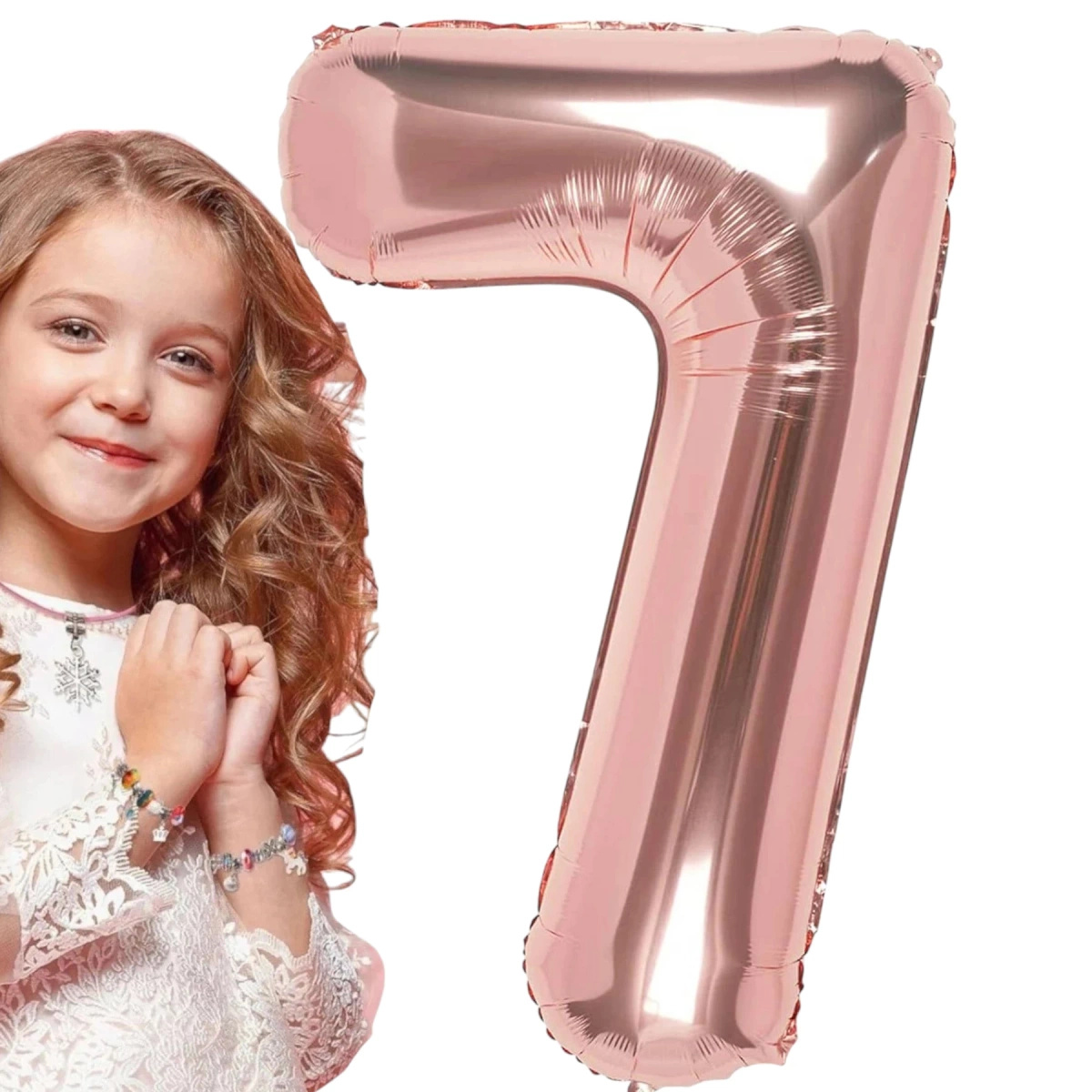 BALON FOLIOWY CYFRA 7 RÓŻOWE ZŁOTO NA URODZINY IMPREZĘ JUBILEUSZ 80cm