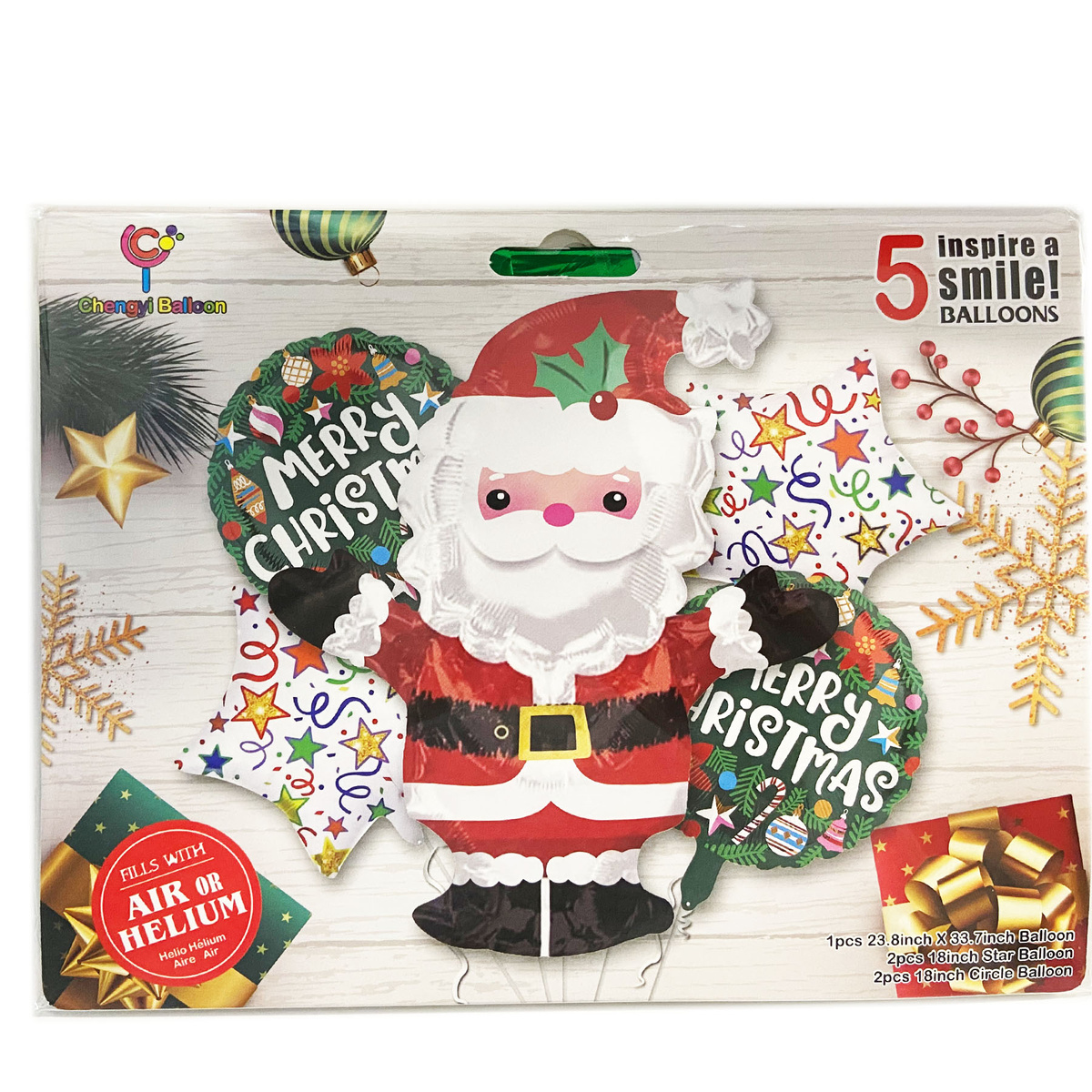 DUŻE BALONY ŚWIĄTECZNE 5szt. MIKOŁAJKI GWIAZDKA BOŻE NARODZENIE DEKORACJA