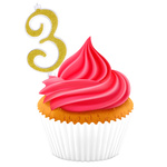 ŚWIECZKA URODZINOWA NA TORT CYFRA 3 ZŁOTA Z BROKATEM NA URODZINY