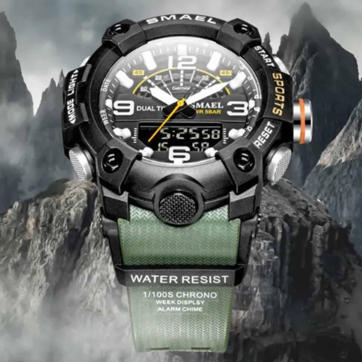 MODNY MĘSKI SPORTOWY ZEGAREK SMAEL STOPER BUDZIK MOCNY WODOODPORNY KOLORY