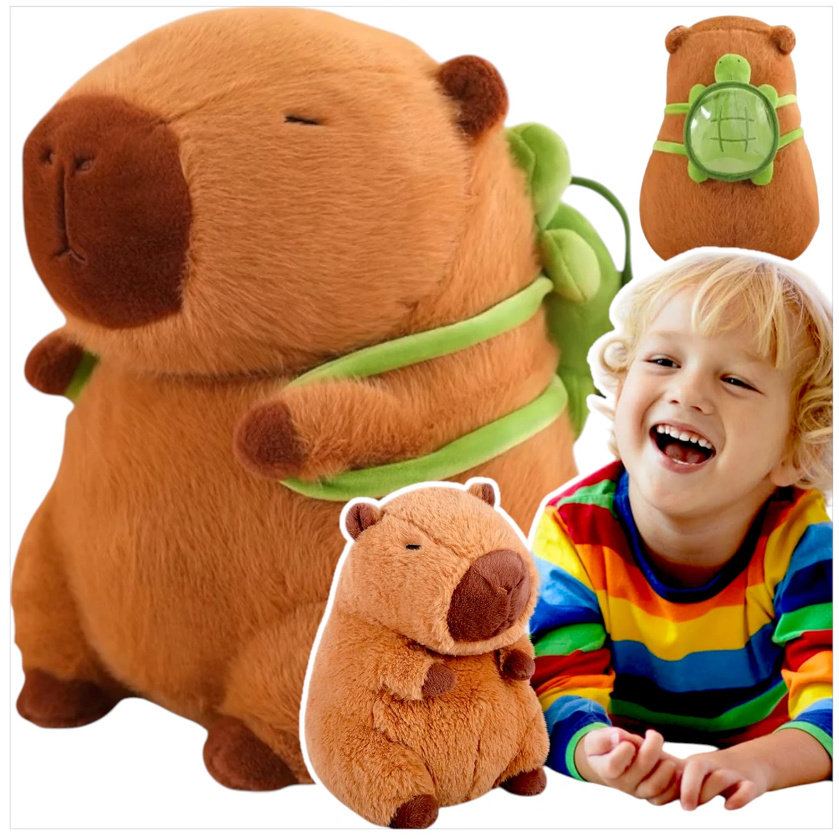 KAPIBARA PLUSZOWA MASKOTKA ZABAWKA Z PLECAKIEM ŻÓŁWIK 45CM MIĘKKA PLUSZAK 2W1