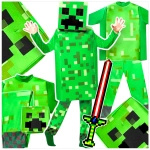 MINECRAFT Strój dla chłopca CREEPER / kostium na bal rozmiar S 110-120 cm + miecz