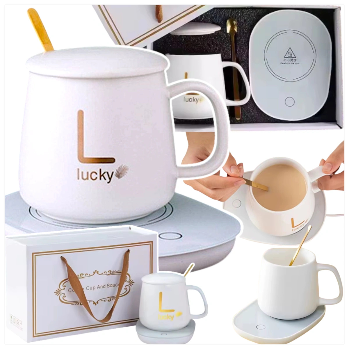 PODGRZEWACZ DO KUBKA KAWY HERBATY ZESTAW 5w1 Kubek z Podgrzewaczem